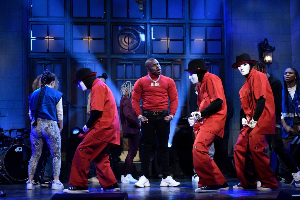 DaBaby performs on Saturday Night Live with the Jabbawockeez