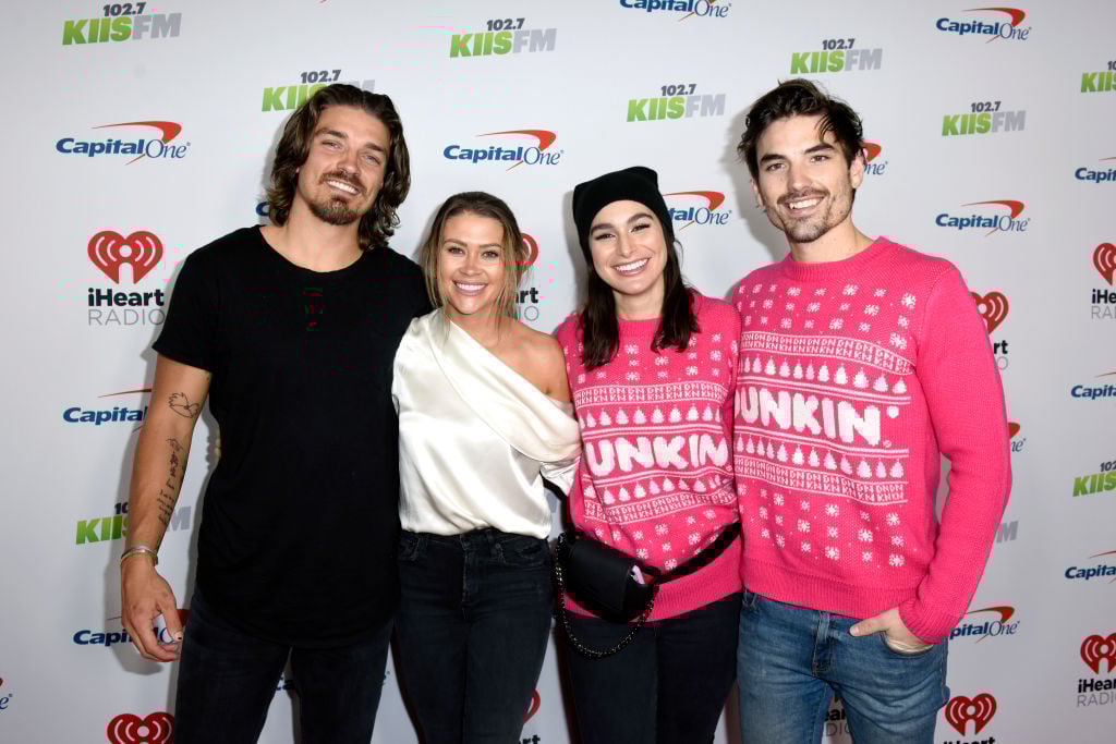 Dean Unglert, Caelynn Miller-Keyes, Ashley Iaconetti Haibon, and Jared Haibon attend 102.7 KIIS FM's Jingle Ball 2019