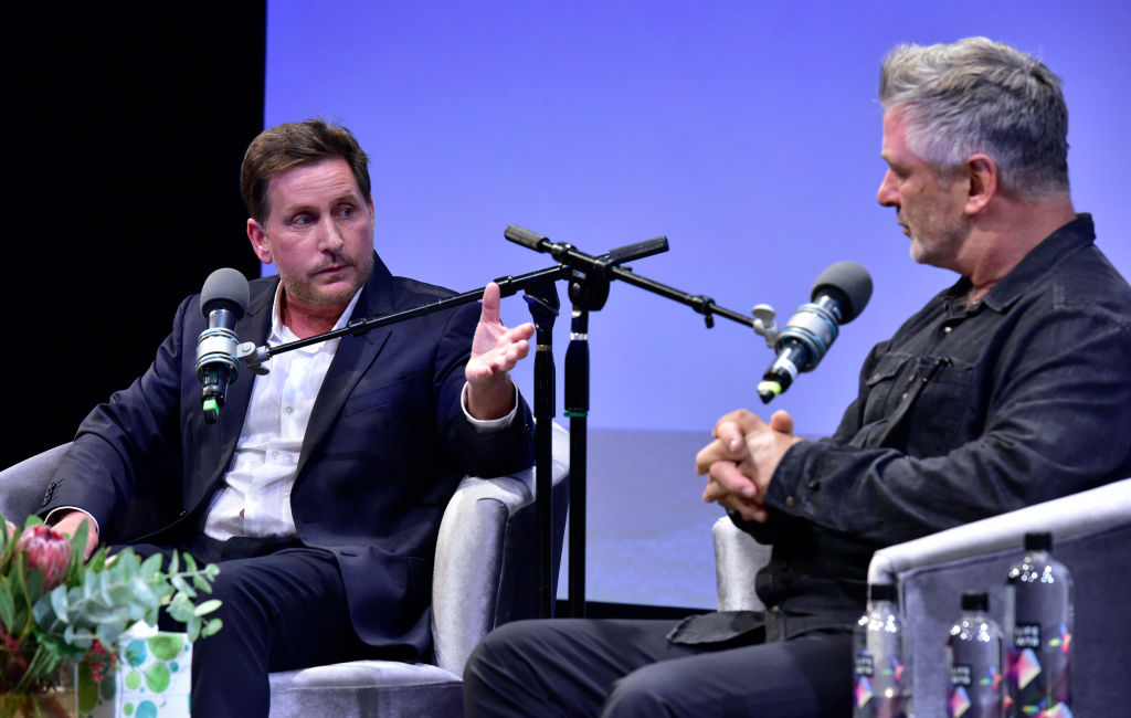 Emilio Estevez and Alec Baldwin speak during the Conversation with Emilio Estevez on Oct. 6, 2018