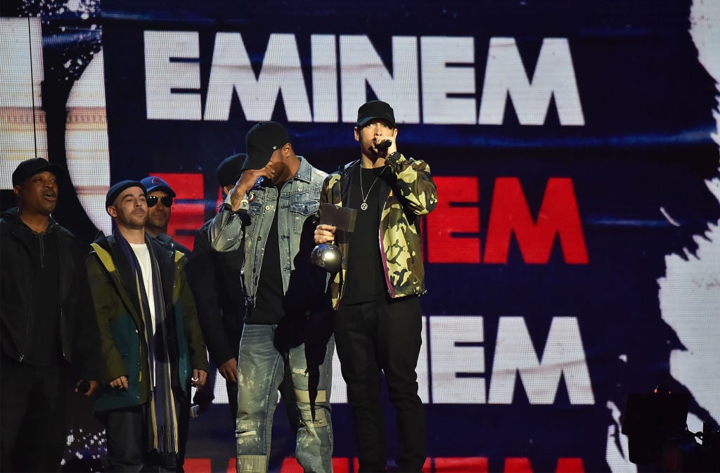 Eminem accepts award on stage during the MTV EMAs 2017 held at The SSE Arena