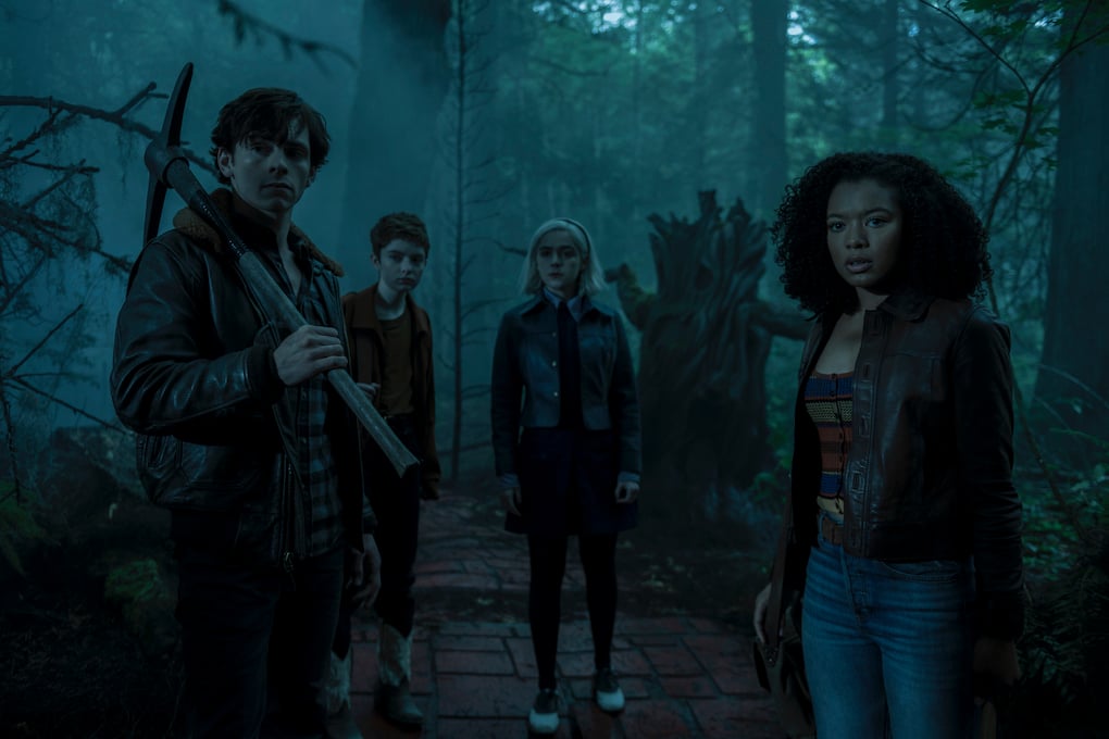 Sabrina, Harvey, Theo, and Roz travel through Hell, passing through the Forest of Torment, 'CHILLING ADVENTURES OF SABRINA.' 