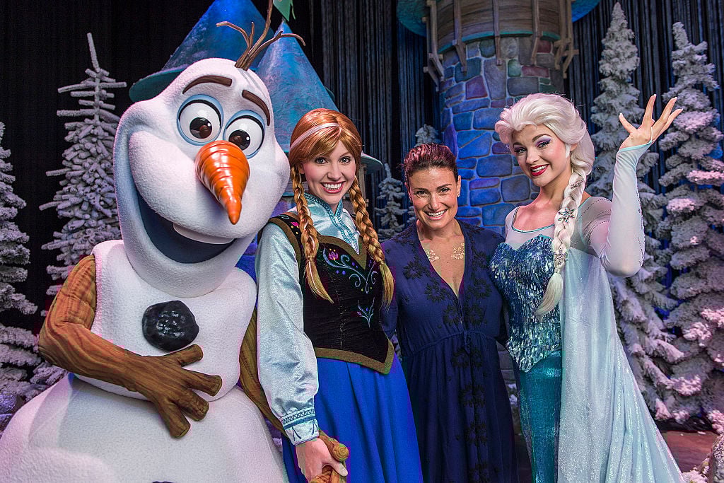 Idina Menzel with Elsa, Anna and Olaf from Disney's "Frozen"