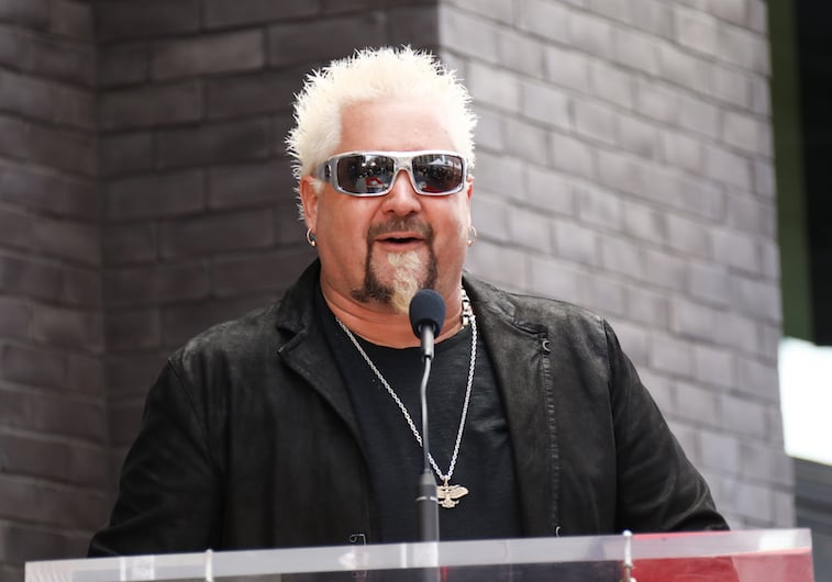 Guy Fieri accepting his Hollywood star