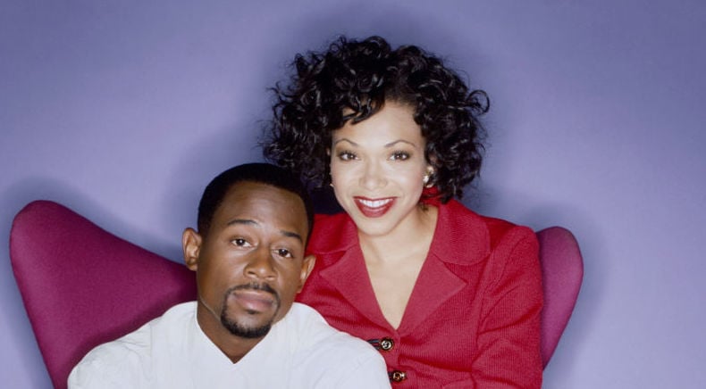 Martin Lawrence and Tisha Campbell  posing together for a promotional photo for 'Martin'