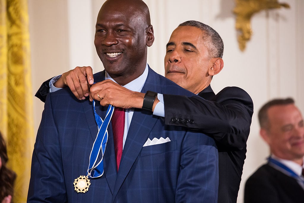 President Obama awarding the Presidential Medal of Freedom to Michael Jordan