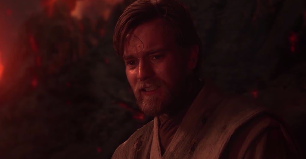 Obi-Wan Kenobi looks at his former Padawan and friend, Anakin Skywalker, as he's engulfed in flames on Mustafar, 'Revenge of the Sith.'