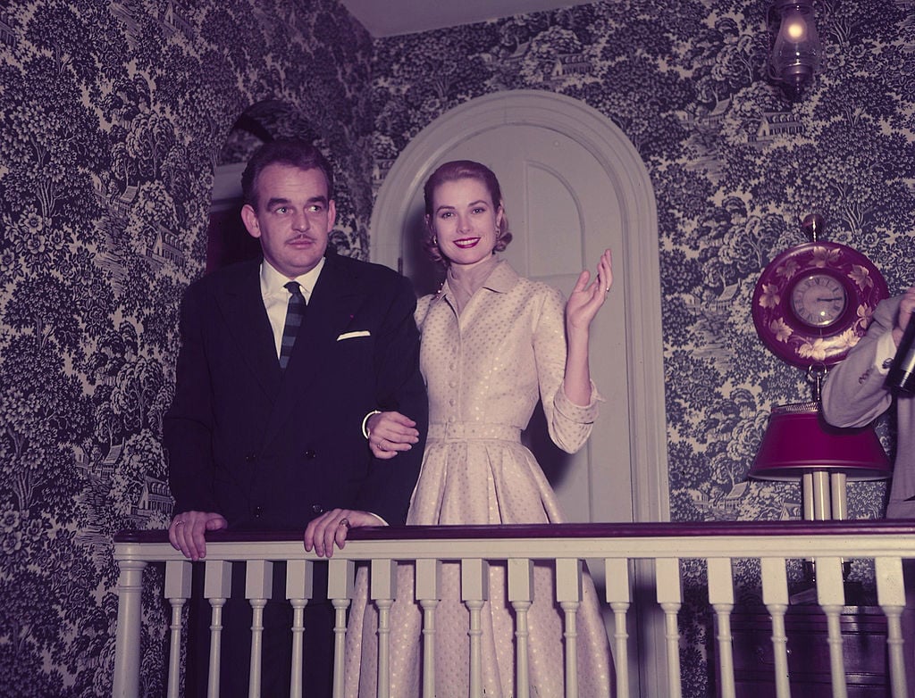 Prince Rainier of Monaco and Grace Kelly following their engagement announcement 