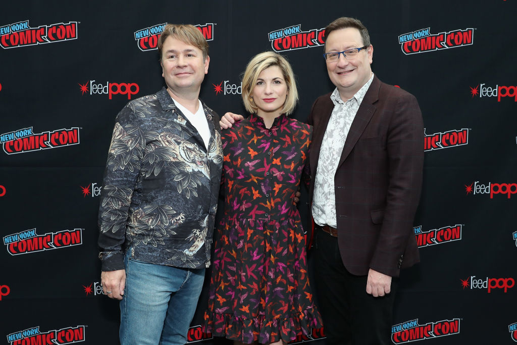 Producer Matt Strevens, Jodie Whittaker, and Showrunner Chris Chibnall of Doctor Who