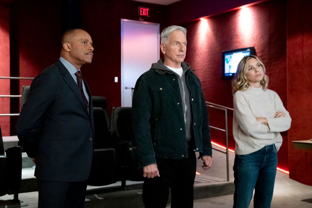 Rocky Carroll, Mark Harmon, and Maria Bello. |  Bill Inoshita/CBS via Getty Images