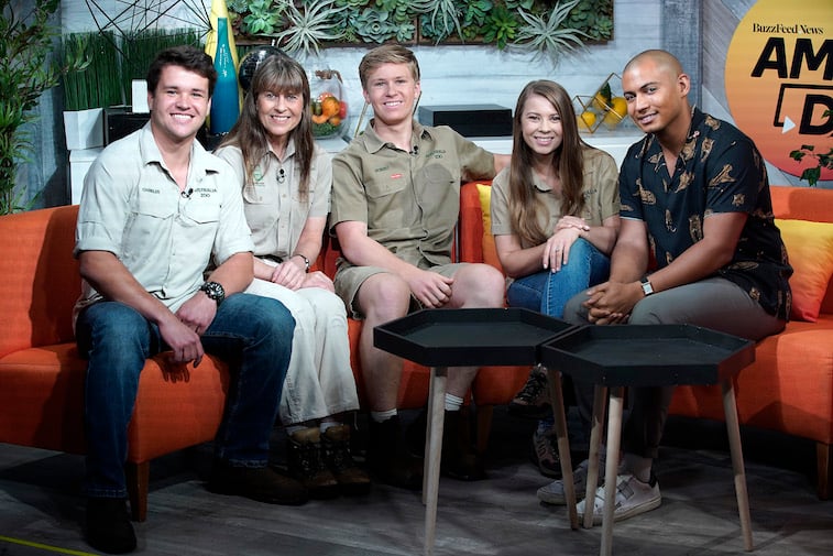 Chandler Powell, Terri Irwin, Robert Irwin and Bindi Irwin at BuzzFeed