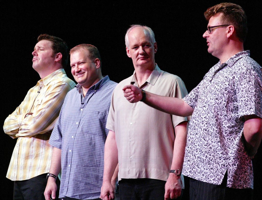 Brad Sherwood, Drew Carey, Colin Mochrie and Gregg Proops on stage