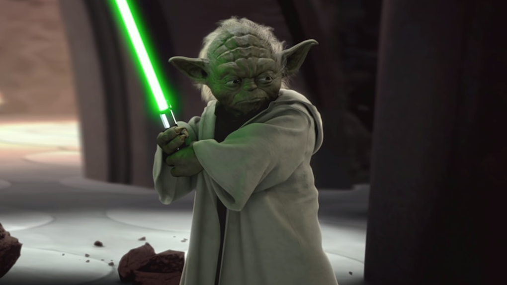 Master Yoda facing off against Count Dooku in 'Star Wars Episode II: Attack of the Clones.' 