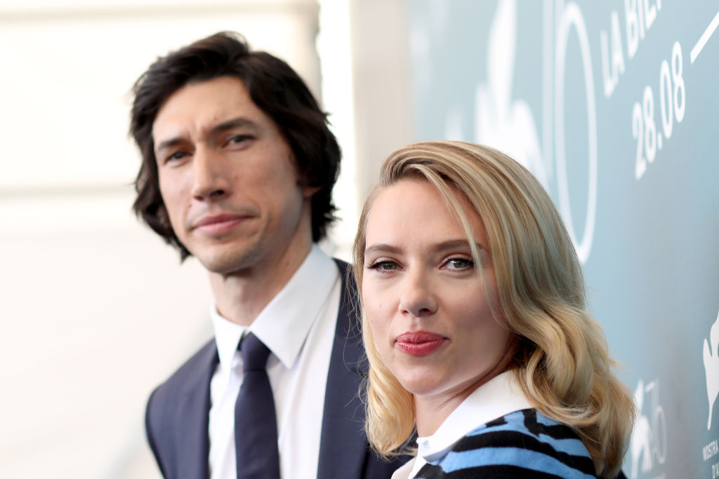 Adam Driver and Scarlett Johansson attend "Marriage Story" photocall during the 76th Venice Film Festival on August 29, 2019