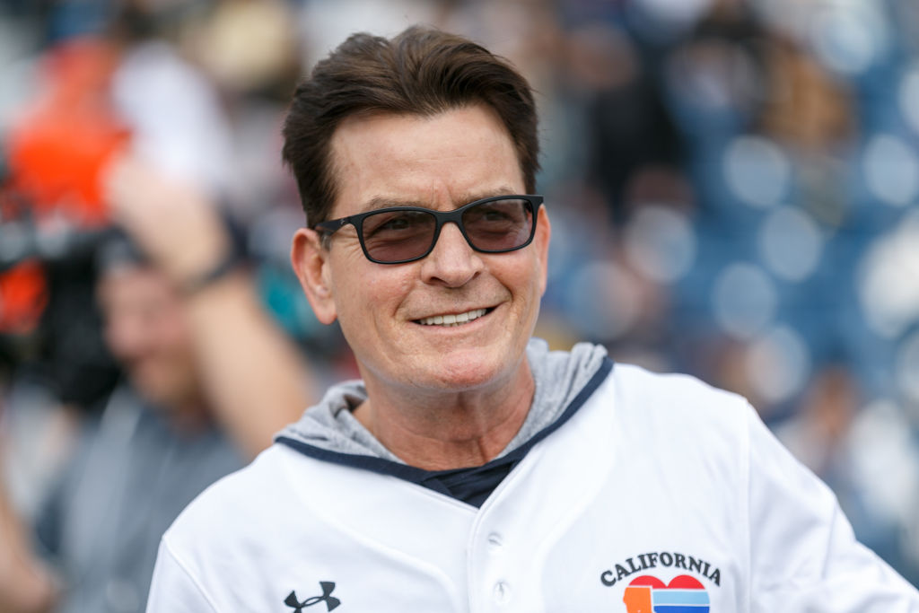 Charlie Sheen attends a charity softball game.