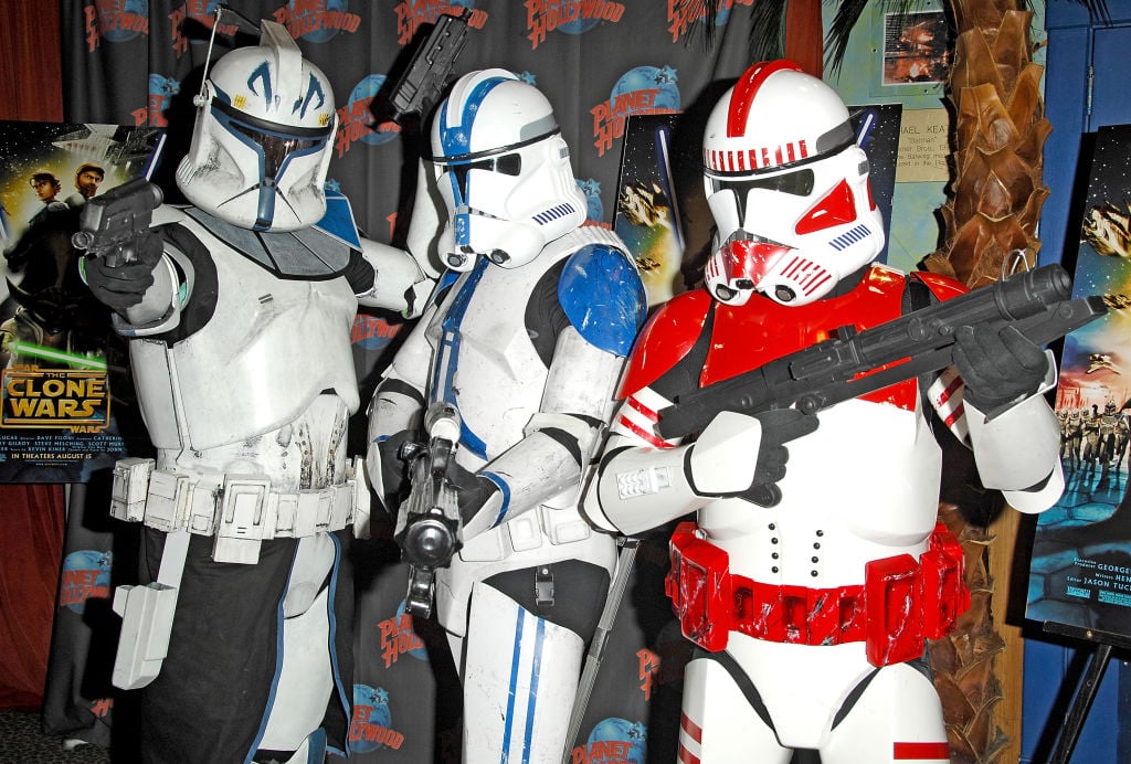Actors portraying Clone Troopers from the 'Star Wars: The Clone Wars' film in 2008 in New York City.