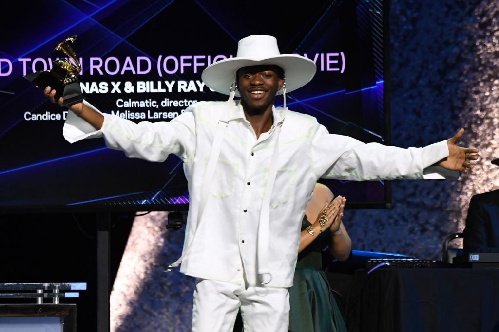 Lil Nas X arrives to accept the award for Best Music Video for 'Old Town Road' during the 62nd Annual Grammy Awards pre-telecast show on January 26, 2020