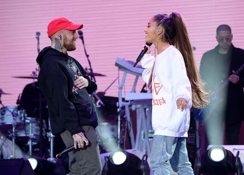 Mac Miller (L) and Ariana Grande perform onstage on June 4, 2017