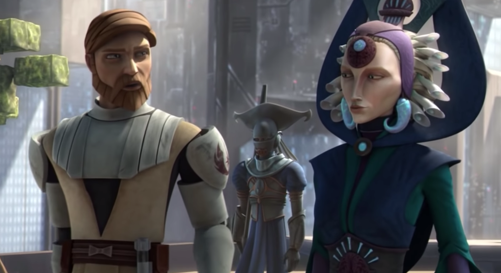 Obi-Wan Kenobi and Duchess Satine talk on Mandalore, Season 2, Episode 12.