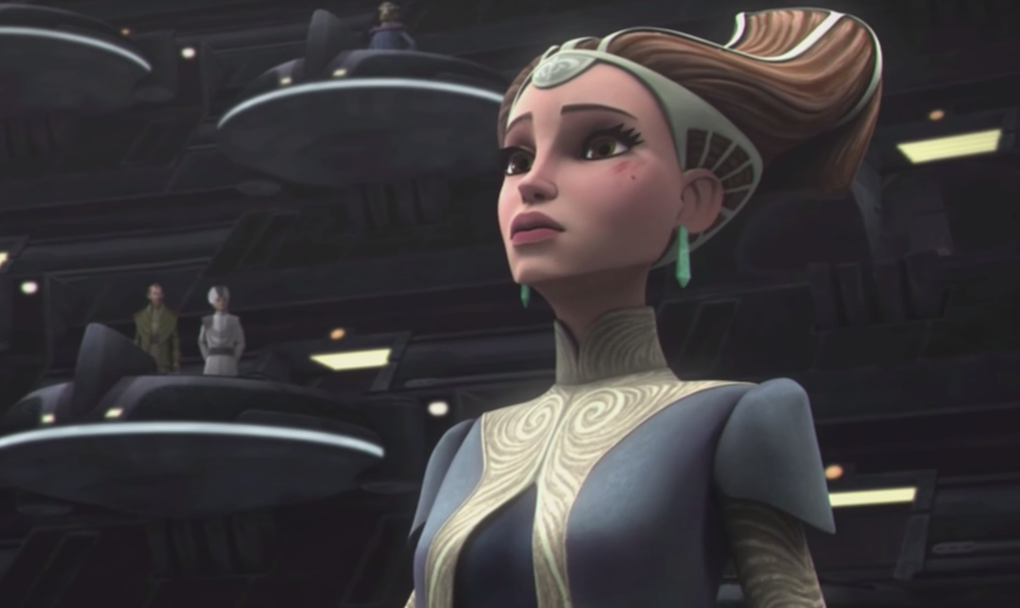 Padmé speaks to the Senate about an important matter Season 3 Episode 11 "Pursuit of Peace."