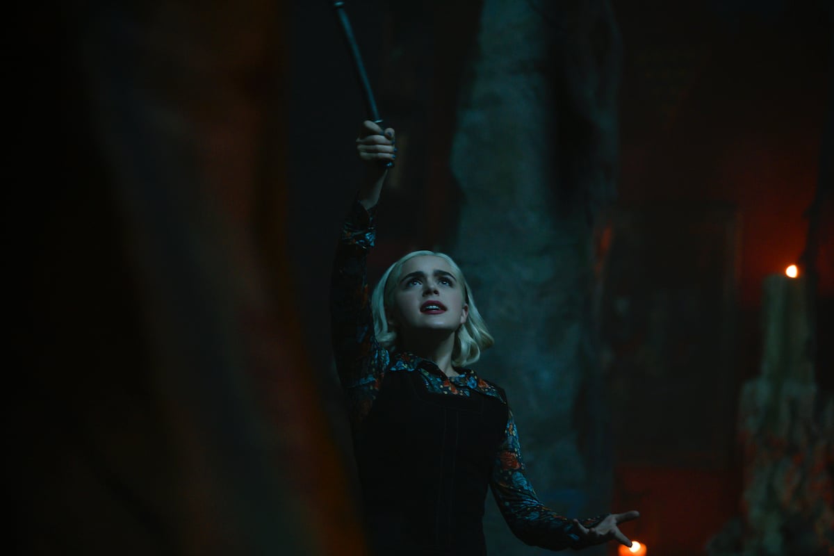 Sabrina trying to go back in time with her morningstar, 'CHILLING ADVENTURES OF SABRINA.'