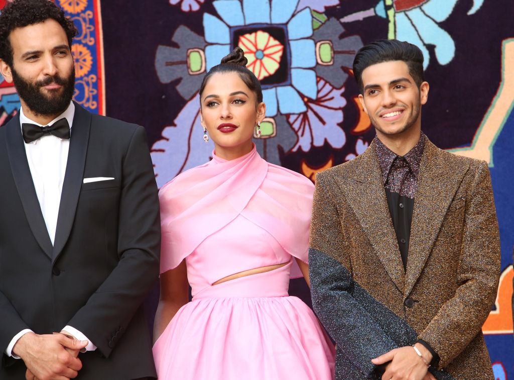 Marwan Kenzari, Naomi Scott, and Mena Massoud at the 'Aladdin' premiere