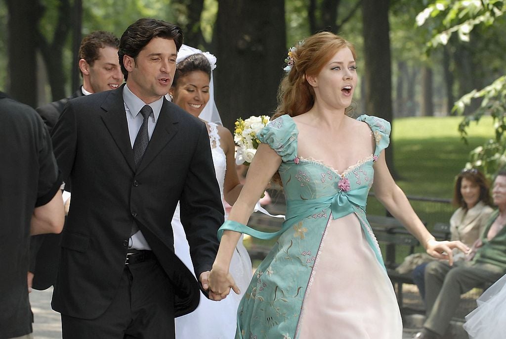 Actors Patrick Dempsey and Amy Adams appear on set of Walt Disney Pictures "Enchanted" 