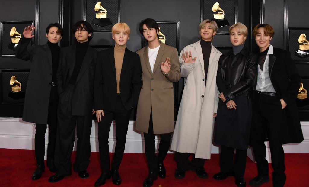 South Korean boy band BTS arrives for the 62nd Annual Grammy Awards on January 26, 2020, in Los Angeles