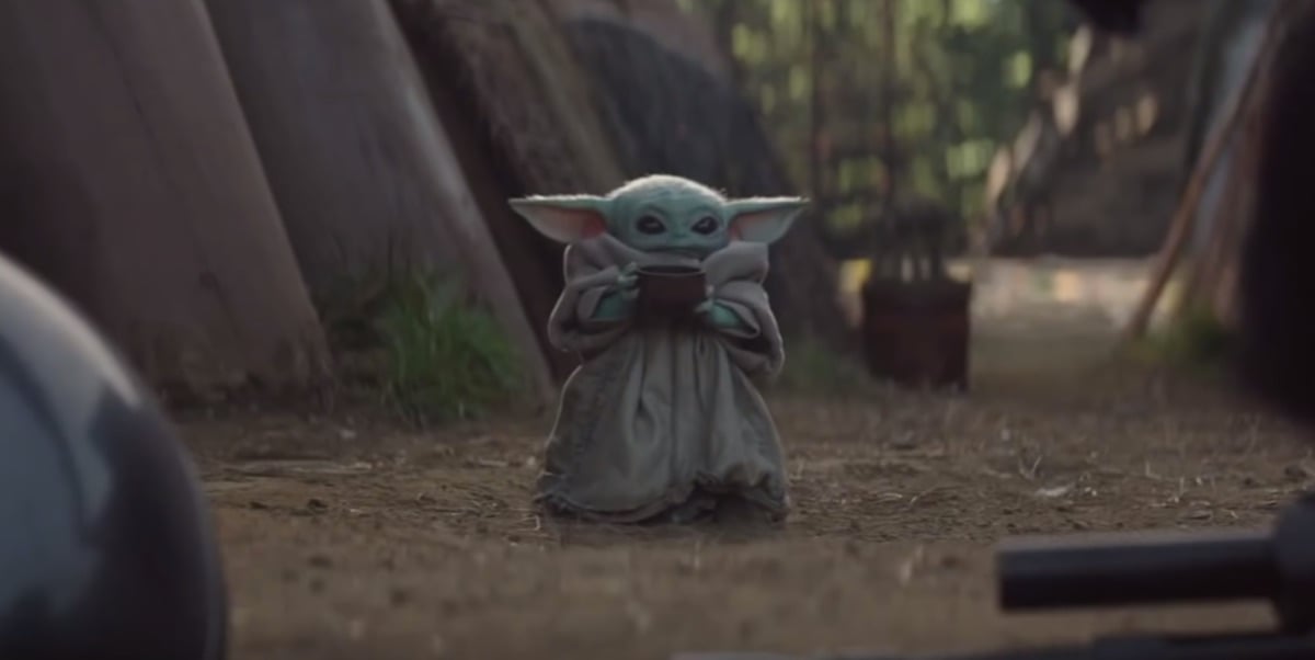 Baby Yoda sips on some soup in 'The Mandalorian.'