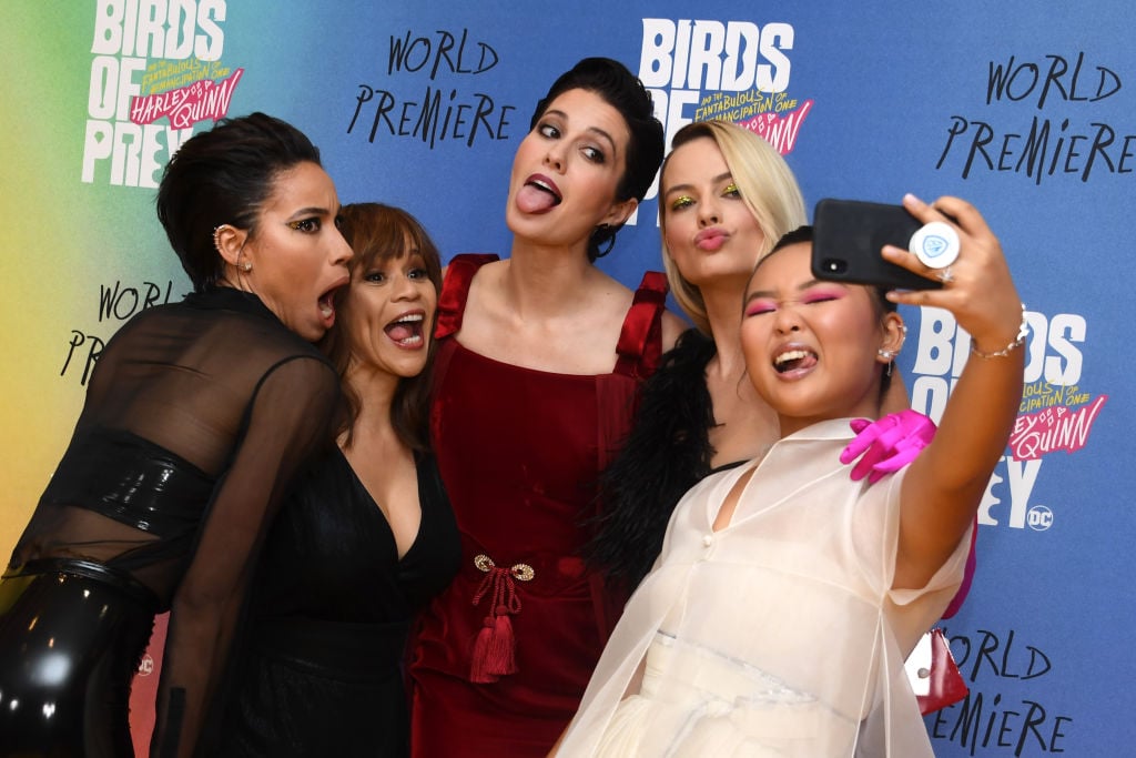 Jurnee Smollett-Bell, Rosie Perez, Mary Elizabeth Winstead, Margot Robbie, and Ella Jay Brasco at the 'Birds of Prey' premiere