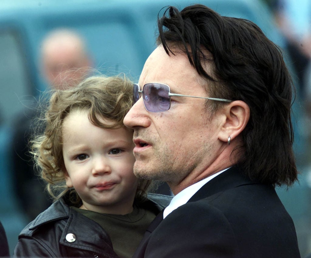 Bono with his then-2-year-old son, Elijah in 2001