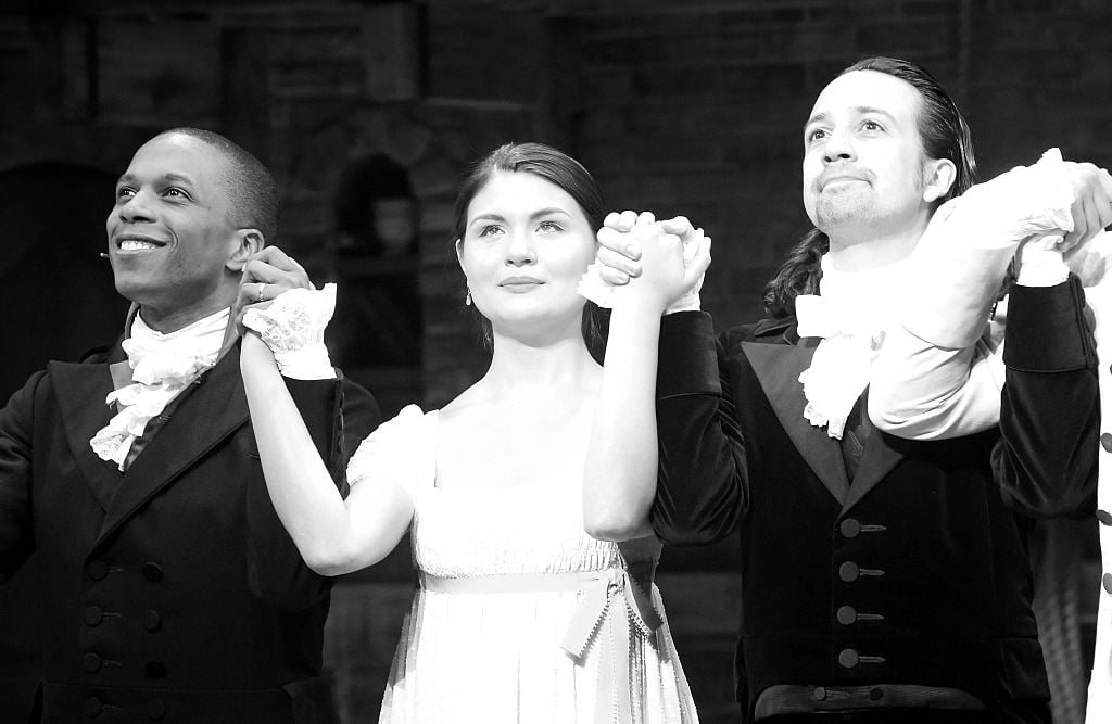 Leslie Odom Jr, Phillipa Soo, and Lin-Manuel Miranda take the final curtain call