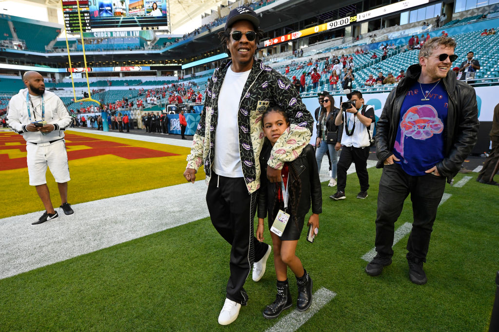 Jay-Z and his eldest daughter Blue Ivy Carter at Super Bowl LIV on Feb. 2, 2020