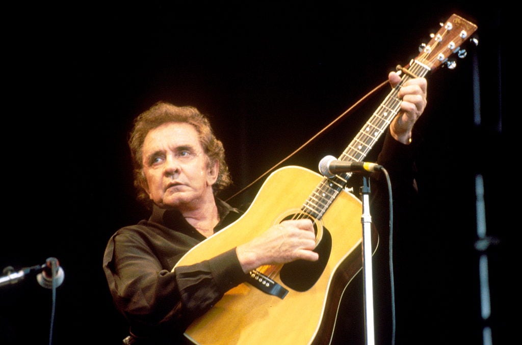 Johnny Cash performs at Glastonbury Festival in June 1994