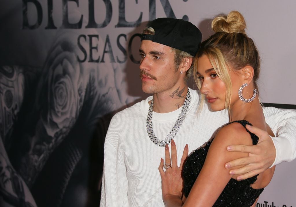 Justin Bieber and Hailey Bieber attend the premiere of 'Justin Bieber/ Seasons' on Jan. 27,  2020