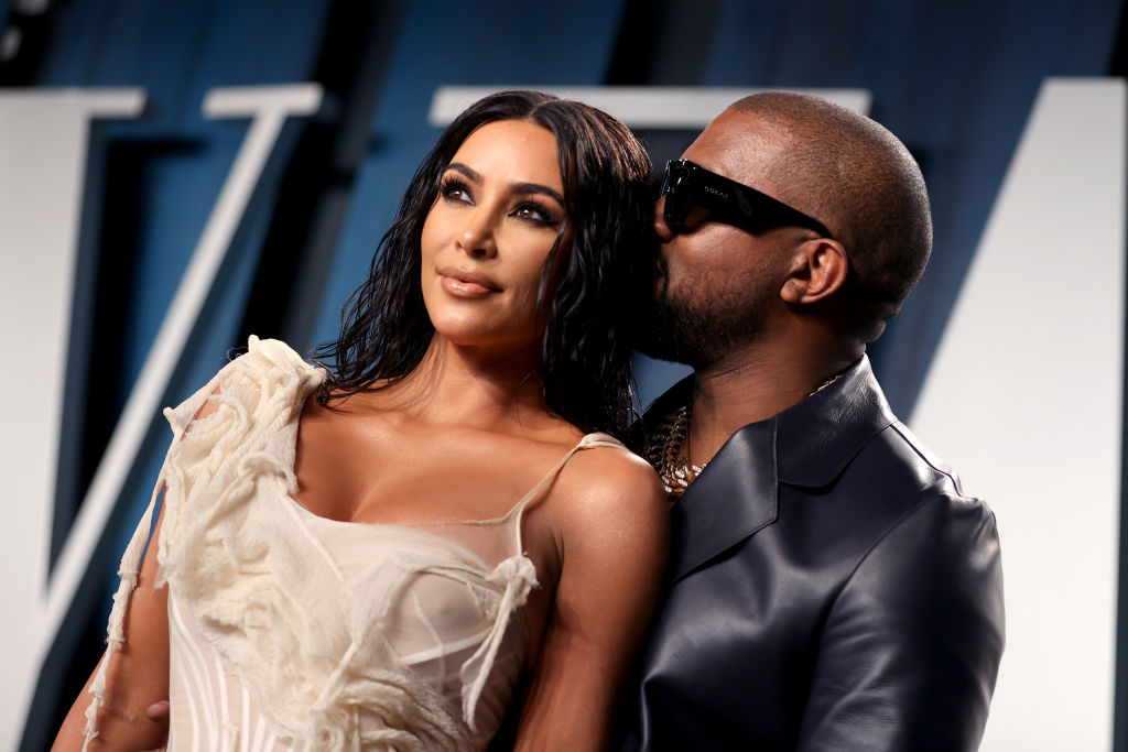 Kim Kardashian West and Kanye West attend the 2020 Vanity Fair Oscar Party