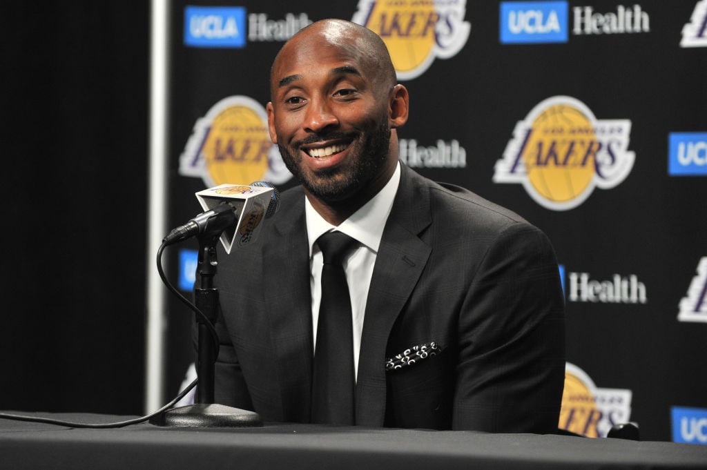 Kobe Bryant at a press conference in 2017