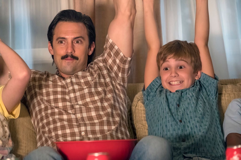 Parker Bates as Kevin Pearson and Milo Ventimiglia as Jack on 'This Is Us' - Season 2