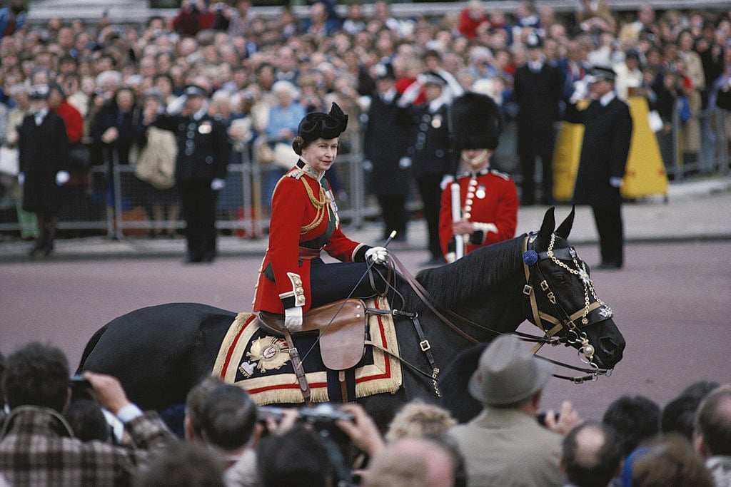 Queen Elizabeth riding Burmese