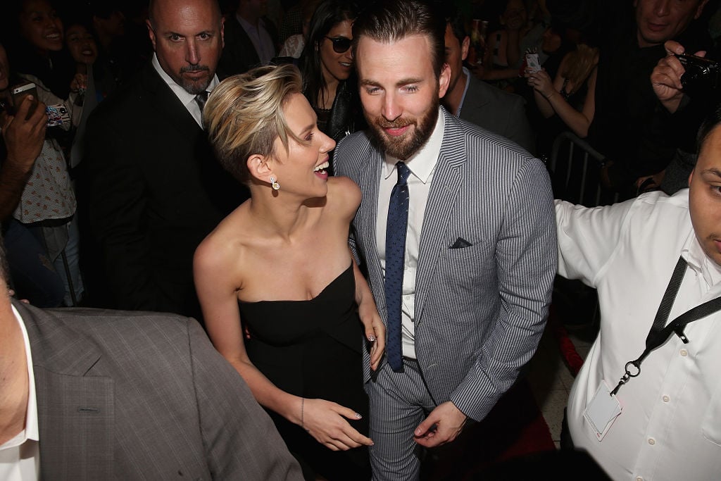 Scarlett Johansson and Chris Evans at the 'Avengers: Age Of Ultron' premiere