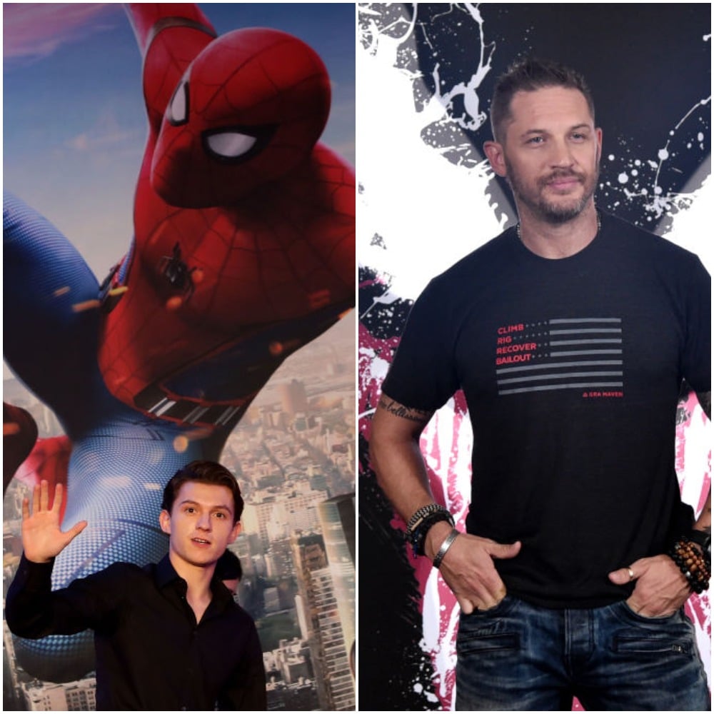 Tom Holland Spider-Man MCU and Tom Hardy Venom Sony