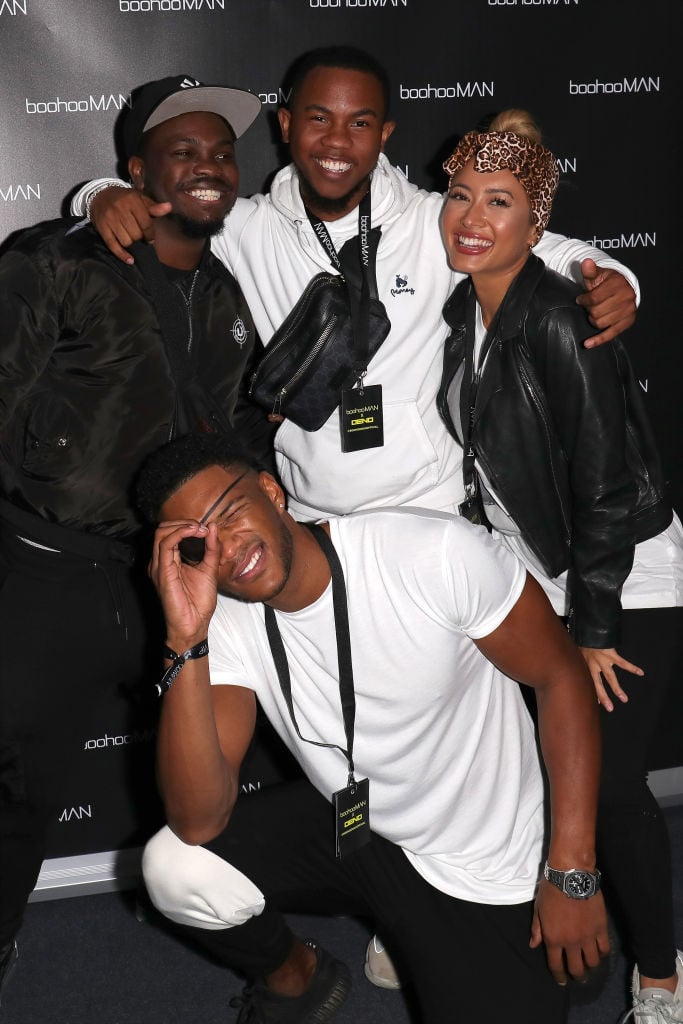 Theo Campbell, Sideman, and Kaz Crossley attending the boohooMAN x DENO Launch Party