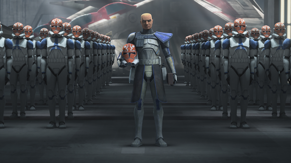 Half of the 501st Legion with armor that honors their commander, Ahsoka Tano, 'The Clone Wars' Season 7. 