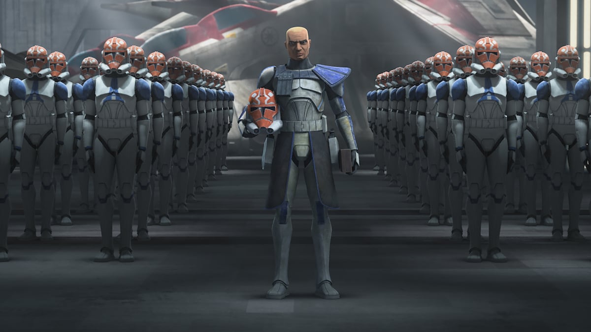 Rex in front of the 501st Legion with their special armor to honor Ahsoka.