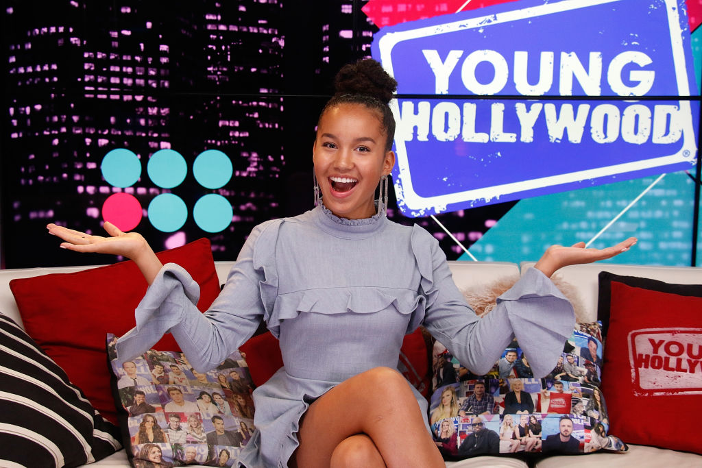 Sofia Wylie (who plays Gina on 'High School Musical: The Musical: The Series') on the set of Young Hollywood Studio.