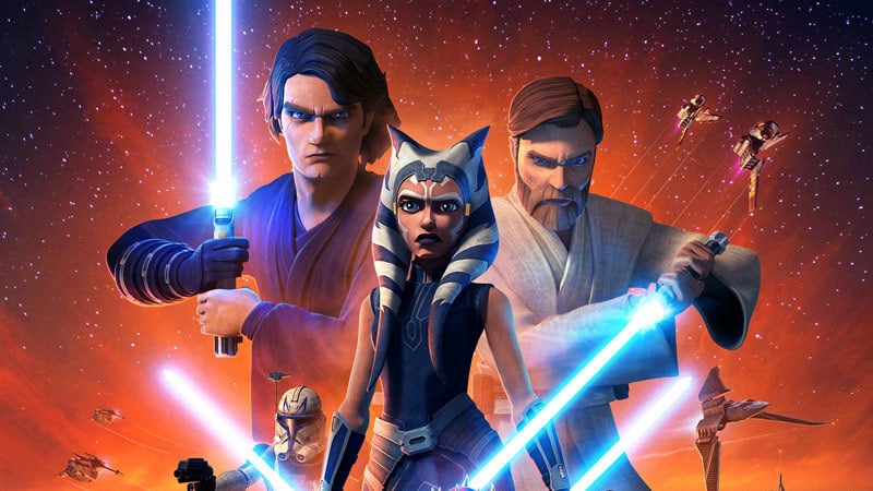 Anakin Skywalker, Ahsoka Tano, and Obi-Wan Kenobi on the poster for 'The Clone Wars' Season 7.