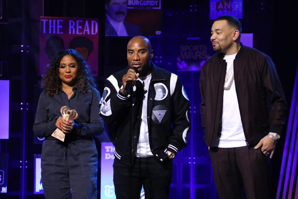 Angela Yee, Charlamagne Tha God, and DJ Envy at an award show in January 2020