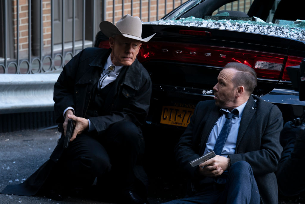 Lyle Lovett and Donnie Wahlberg on set of Blue Bloods
