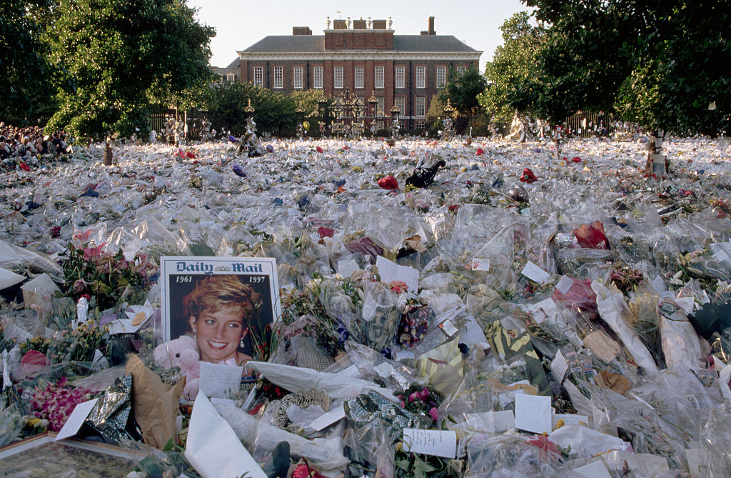 Bouquets outside Kensington Palace following Princess Diana's death on Sept. 6, 1997