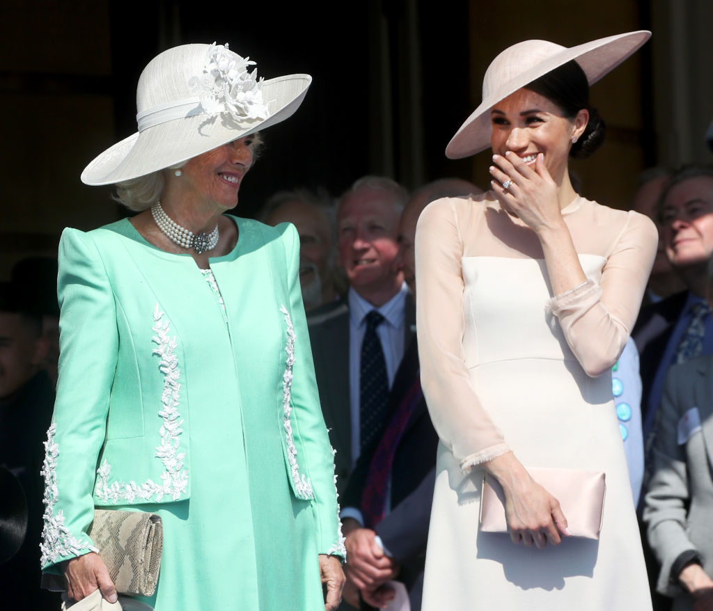 Camilla, Duchess of Cornwall and Meghan, Duchess of Sussex attend the Prince of Wales' 70th Birthday Patronage Celebration at Buckingham Palace on May 22, 2018