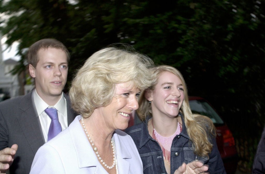 Camilla Parker Bowles with her son, Tom Parker Bowles, and daughter, Laura Lopes, leaving a party
